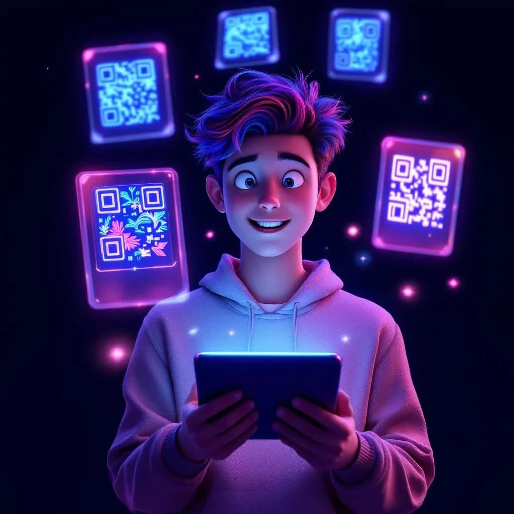 AI QR code art examples - crystal, galaxy, and neon city styles generated with QR-Verse AI Art Generator