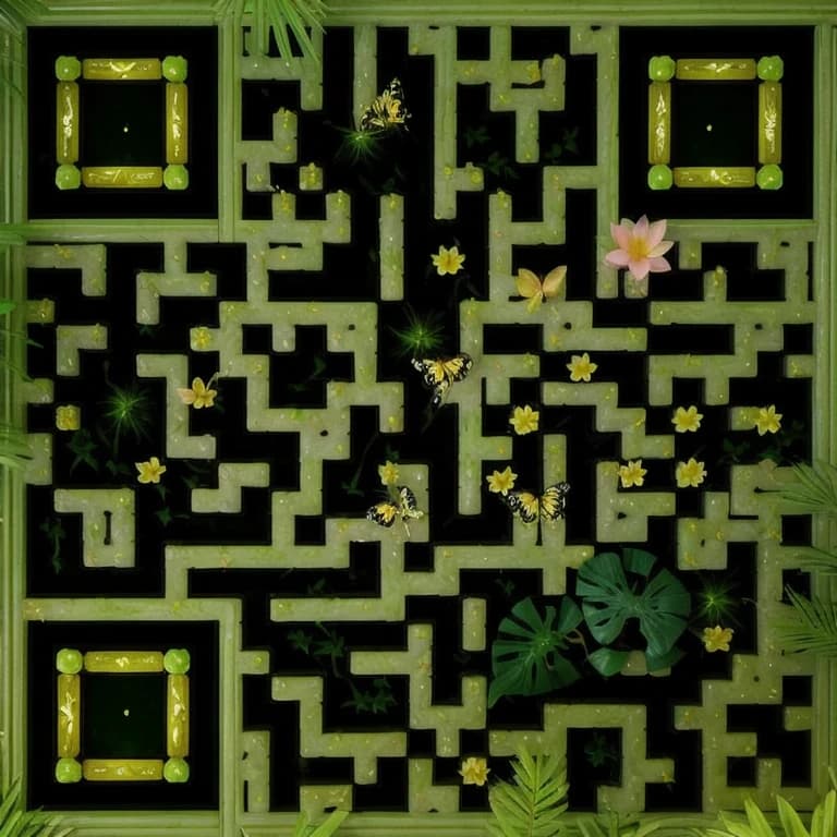 AI QR code art for wellness brands - tropical garden scene with vibrant colors, scannable