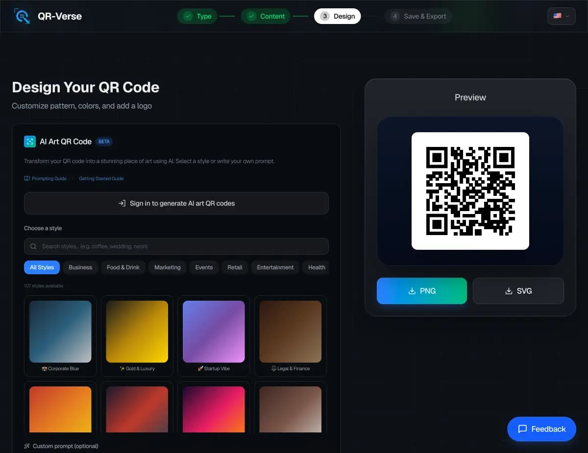 QR-Verse AI Art Generator results - 4 unique AI QR code variations generated from a single prompt