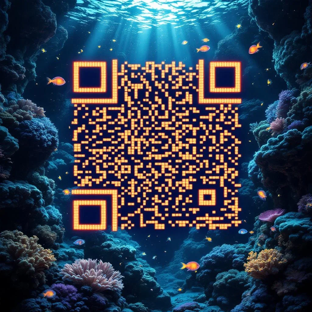 AI QR code in underwater ocean style — vibrant, eye-catching design for creative brands