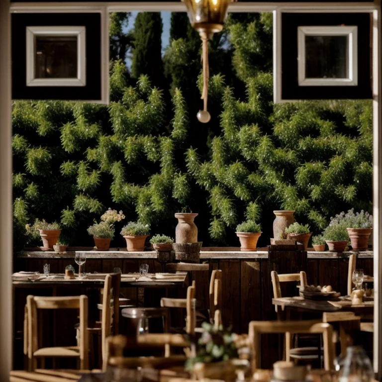 AI QR code art for restaurants — warm Italian dining scene, scannable and linking to qr-verse.com